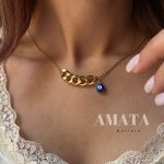 گردنبند کارتیر و چشمنظر استیل (مدل میان زنجیر)