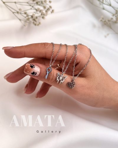 گردنبند استیل مینیمال نقره ای - Image 1