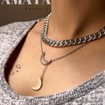 گردنبند دو ردیفه کارتیر و کرواتی ماه نقره ای