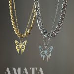 گردنبند دو ردیفه پروانه لونا با زنجیر کارتیر تراش دار ۳ بعدی