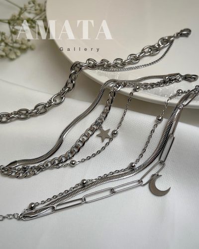 دستبند چندردیفه استیل نقره ای - Image 1