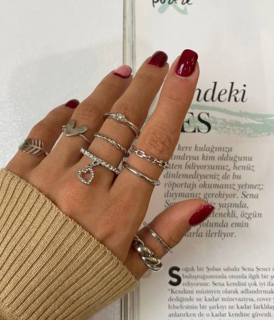پک انگشتر قلب نگینی  نقره ای - Image 1