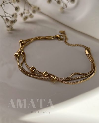 دستبند ماری سه لاین توپی(طرح طلا) - Image 1