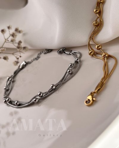 دستبند ماری سه لاین توپی(طرح طلا) - Image 3