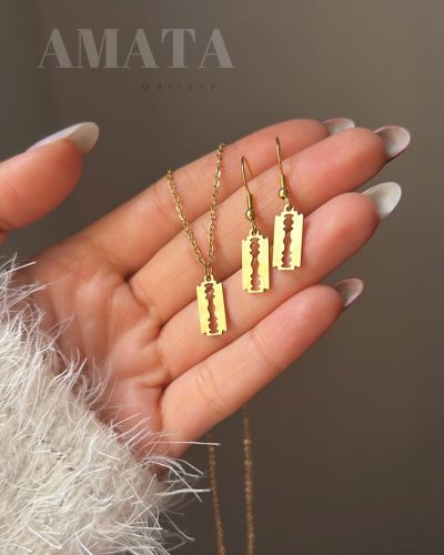 گردنبند و گوشواره استیل تیغ - Image 1