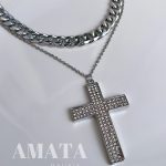 گردنبند صلیب نگین کاری شده دو ردیفه