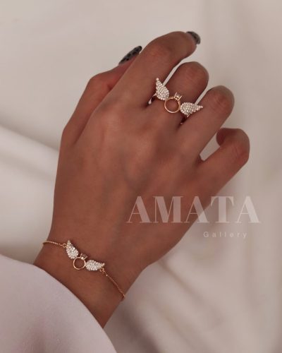 ست گردنبند و دستبند و انگشتر بال فرشته برند CM - Image 7