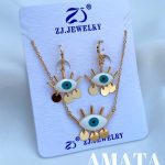 نیمست گردنبند و گوشواره چشمنظر برند ZJ مدل مژه دار