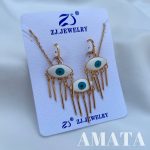 نیمست گردنبند و گوشواره چشمنظر برند ZJ مدل آویزی