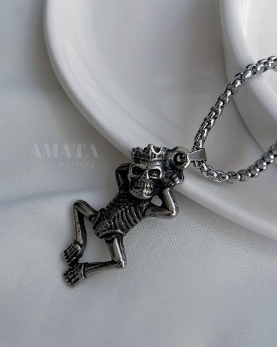گردنبند استیل اسکلت تاج دار - Image 1