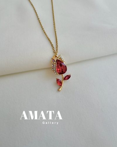 گردنبند جواهری گل رز قرمز - Image 1