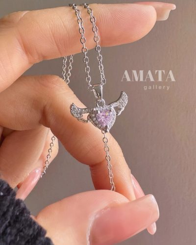گردنبند جواهری cupid Angel نگین صورتی - Image 3