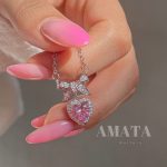 گردنبند جواهری قلب صورتی پاپیونی