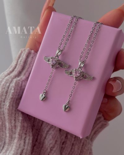 گردنبند جواهری cupid Angel نگین صورتی - Image 2