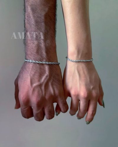 دستبند ست طنابی استیل نقره ای(ست دو عددی) - Image 3