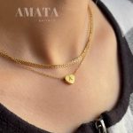 گردنبند دو لاین خاویاری و قلب میان زنجیری با حک حروف اول اسم