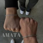 دستبند ست طنابی استیل نقره ای(ست دو عددی)