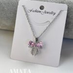 گردنبند جواهری پاپیون نگین صورتی