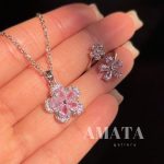ست گردنبند و انگشتر و دستبند ادا جواهری (گل صورتی)