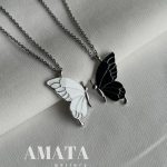 گردنبند کاپلی پروانه مشکی سفید