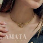 گردنبند قلب سه بعدی توخالی (زنجیر مستطیلی)