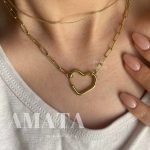 گردنبند قلب سه بعدی توخالی (زنجیر مستطیلی)