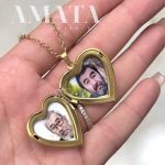 لاکت قلب طلایی با حک چهره رنگی