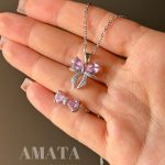 ست گردنبند و انگشتر و دستبند جواهری پاپیونی