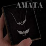 ست گردنبند و انگشتر و دستبند جواهری طرح قلب بالدار وسط حلقه