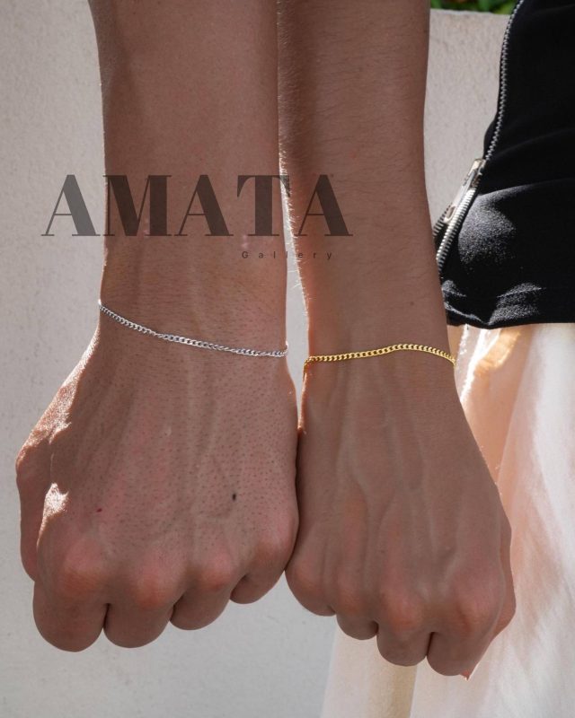 img_4588 دستبند کاپلی کارتیر ظریف (طلایی-نقره ای-ست دونفره) - تصویر 1