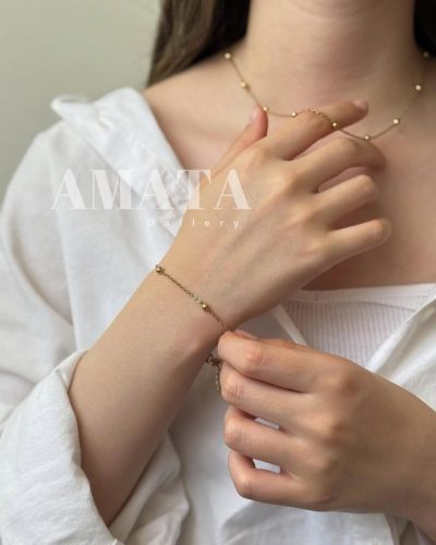 سرویس دیپلمات ساچمه ای  استیل طلایی(دستبند پابند گردنبند) - Image 1