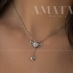 گردنبند جواهری قلب بالدار نگین سفید Cupid